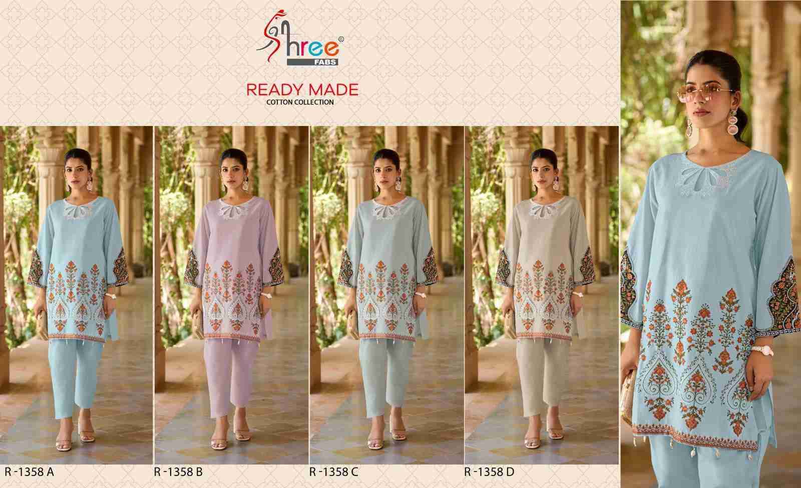 Shree Fabs Hit Design R-1358 Colours By Shree Fabs R-1358-A To R-1358-D Series Wholesale Designer Pakistani Suits Collection Beautiful Stylish Fancy Colorful Party Wear & Occasional Wear Cambric Lawn Cotton Kurtis With Bottom At Wholesale Price