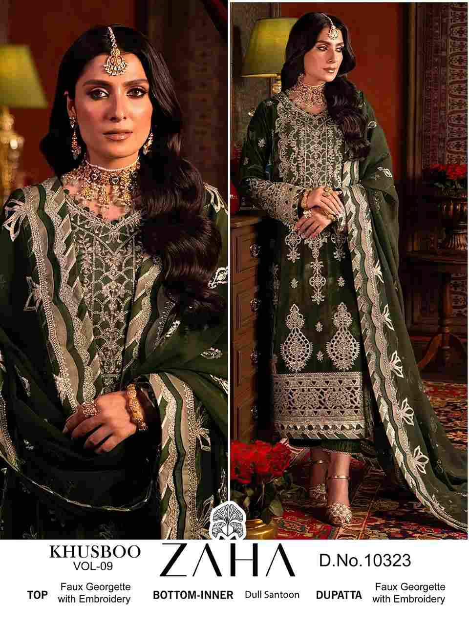 Khusboo Vol-9 By Zaha 10323 To 10325 Series Beautiful Pakistani Suits Colorful Stylish Fancy Casual Wear & Ethnic Wear Faux Georgette Embroidered Dresses At Wholesale Price