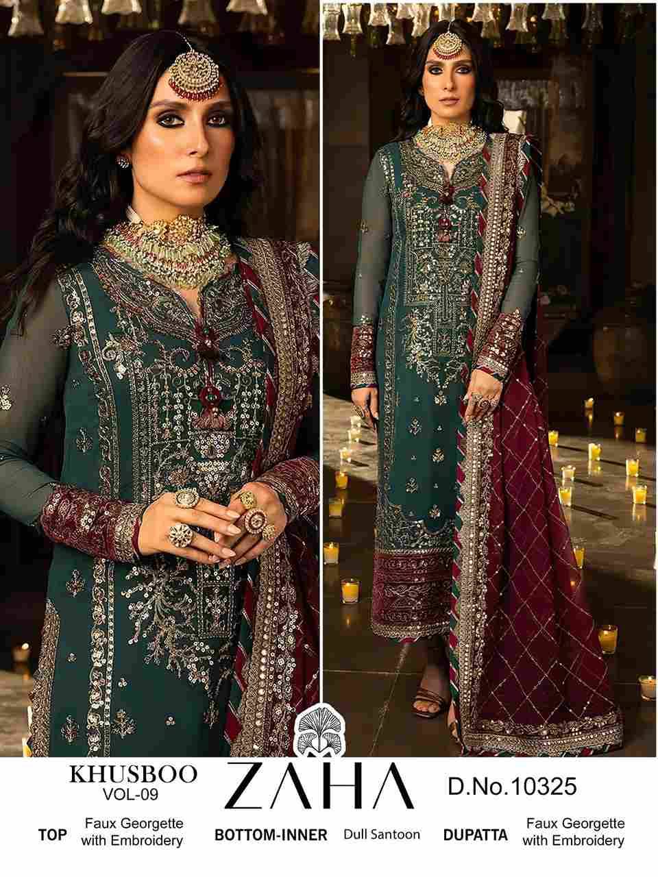 Khusboo Vol-9 By Zaha 10323 To 10325 Series Beautiful Pakistani Suits Colorful Stylish Fancy Casual Wear & Ethnic Wear Faux Georgette Embroidered Dresses At Wholesale Price