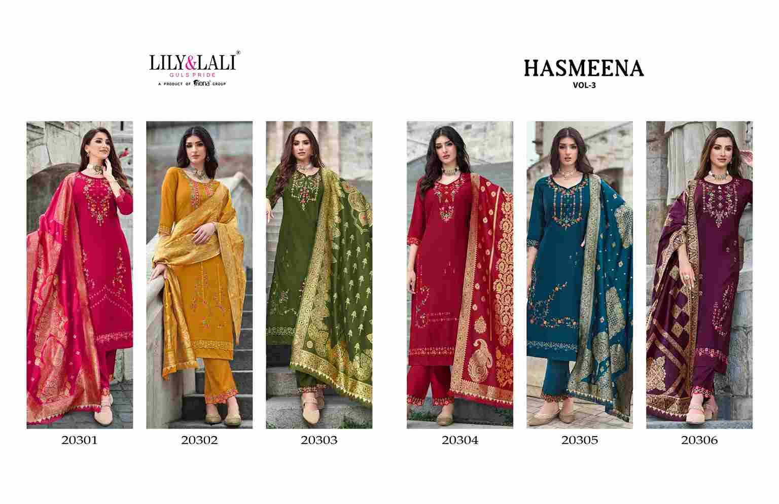 Hasmeena Vol-3 By Lady Leela 20301 To 20306 Series Beautiful Festive Suits Colorful Stylish Fancy Casual Wear & Ethnic Wear Viscose Organza Dresses At Wholesale Price