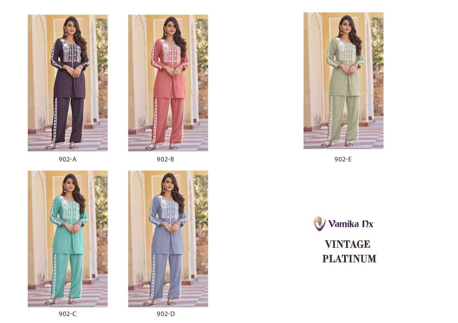 Vintage Platinum By Vamika 902-A To 902-E Series Designer Stylish Fancy Colorful Beautiful Party Wear & Ethnic Wear Collection Heavy Rayon Kurtis With Bottom At Wholesale Price