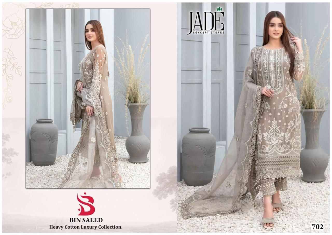 Bin Saeed Vol-7 By Jade 701 To 706 Series Beautiful Festive Suits Stylish Fancy Colorful Casual Wear & Ethnic Wear Pure Lawn Cotton Print Dresses At Wholesale Price