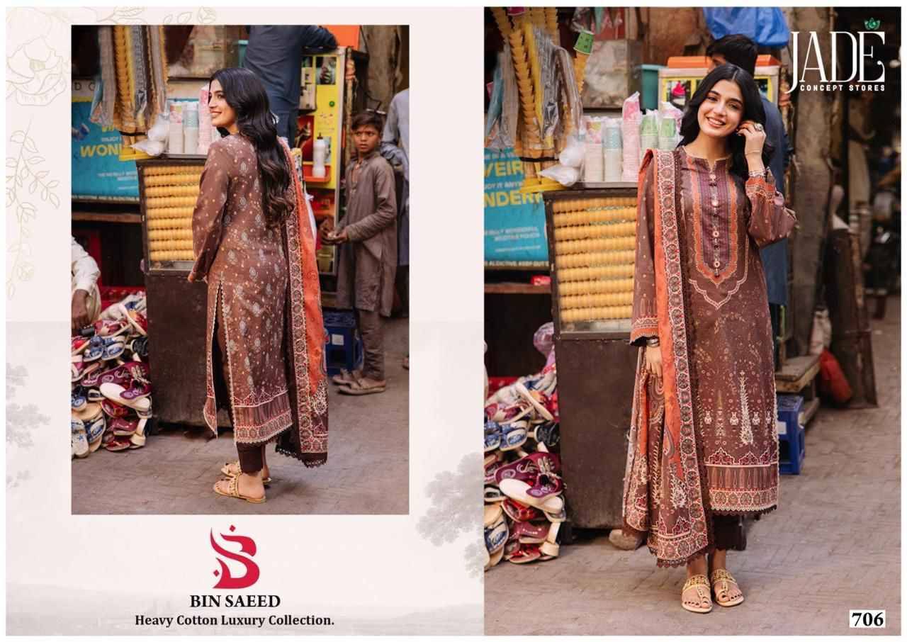 Bin Saeed Vol-7 By Jade 701 To 706 Series Beautiful Festive Suits Stylish Fancy Colorful Casual Wear & Ethnic Wear Pure Lawn Cotton Print Dresses At Wholesale Price