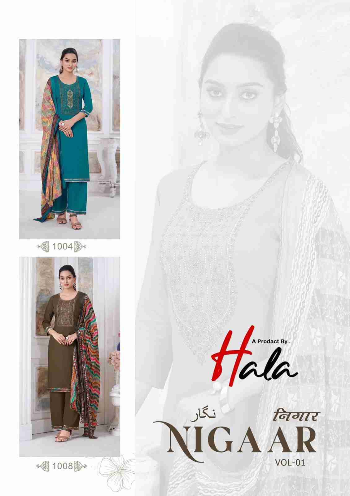 Nigaar Vol-1 By Hala 1001 To 1008 Series Beautiful Festive Suits Stylish Fancy Colorful Casual Wear & Ethnic Wear Pure Rayon Slub Dresses At Wholesale Price