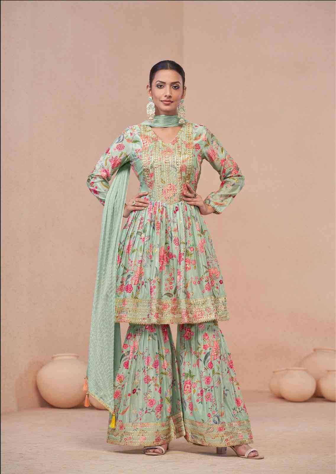 Vanshika By Gulkayra Designer 7472-A To 7472-D Series Beautiful Sharara Suits Colorful Stylish Fancy Casual Wear & Ethnic Wear Chinnon Dresses At Wholesale Price