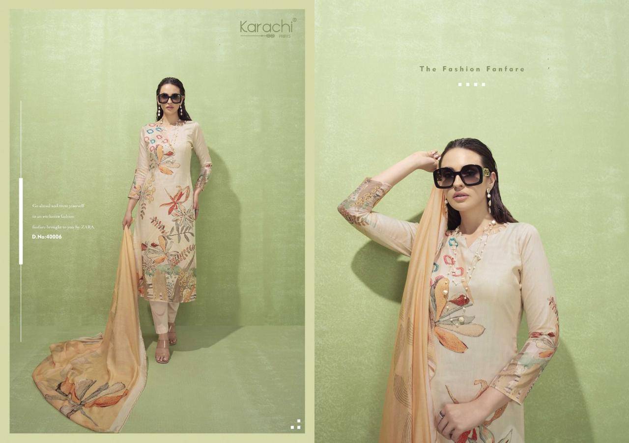 Zara By Karachi Prints 40001 To 40006 Series Beautiful Festive Suits Colorful Stylish Fancy Casual Wear & Ethnic Wear Pure Jam Silk Print With Work Dresses At Wholesale Price