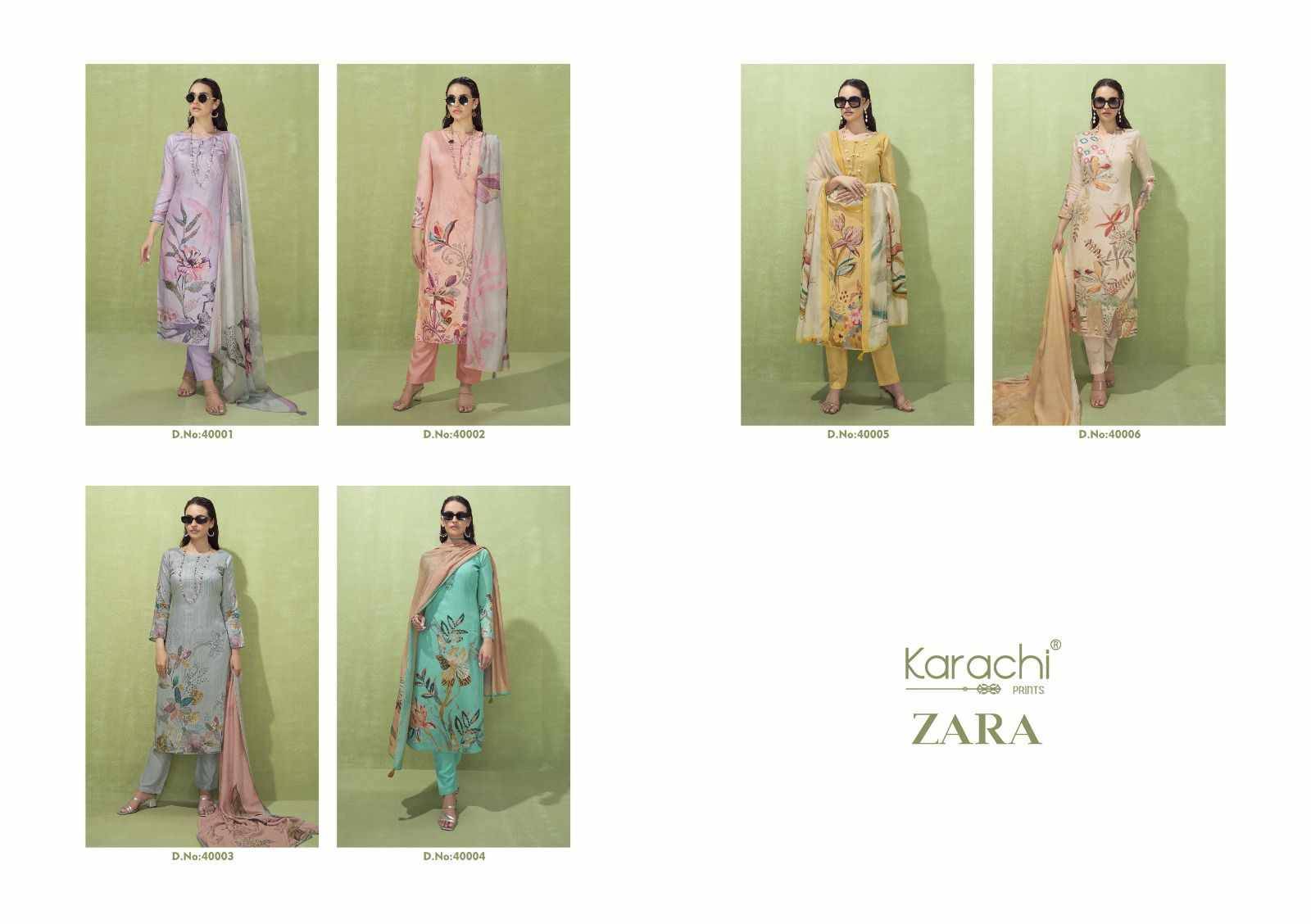 Zara By Karachi Prints 40001 To 40006 Series Beautiful Festive Suits Colorful Stylish Fancy Casual Wear & Ethnic Wear Pure Jam Silk Print With Work Dresses At Wholesale Price