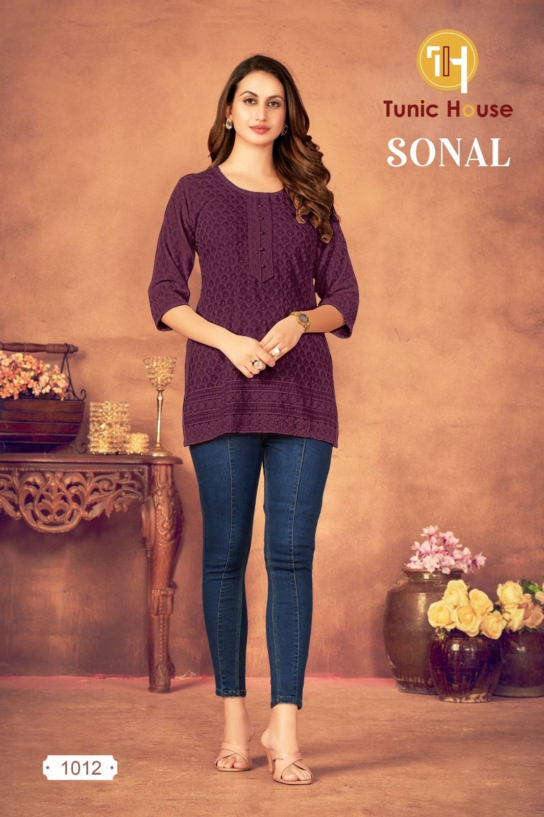 Sonal By Tunic House Designer Stylish Fancy Colorful Beautiful Party Wear & Ethnic Wear Collection Viscose Rayon With Work Tops At Wholesale Price