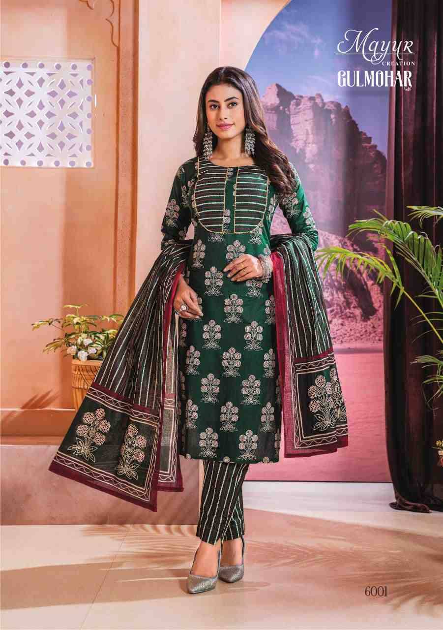 Gulmohar Vol-6 By Mayur Creation 6001 To 6010 Series Beautiful Festive Suits Colorful Stylish Fancy Casual Wear & Ethnic Wear Pure Cotton Print Dresses At Wholesale Price