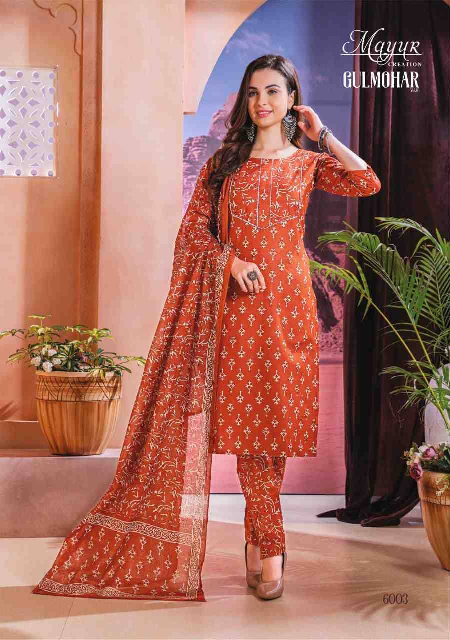 Gulmohar Vol-6 By Mayur Creation 6001 To 6010 Series Beautiful Festive Suits Colorful Stylish Fancy Casual Wear & Ethnic Wear Pure Cotton Print Dresses At Wholesale Price