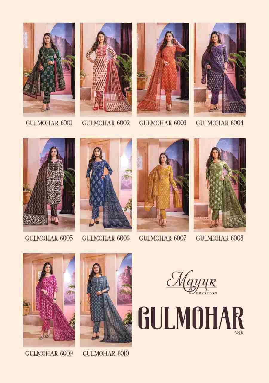 Gulmohar Vol-6 By Mayur Creation 6001 To 6010 Series Beautiful Festive Suits Colorful Stylish Fancy Casual Wear & Ethnic Wear Pure Cotton Print Dresses At Wholesale Price