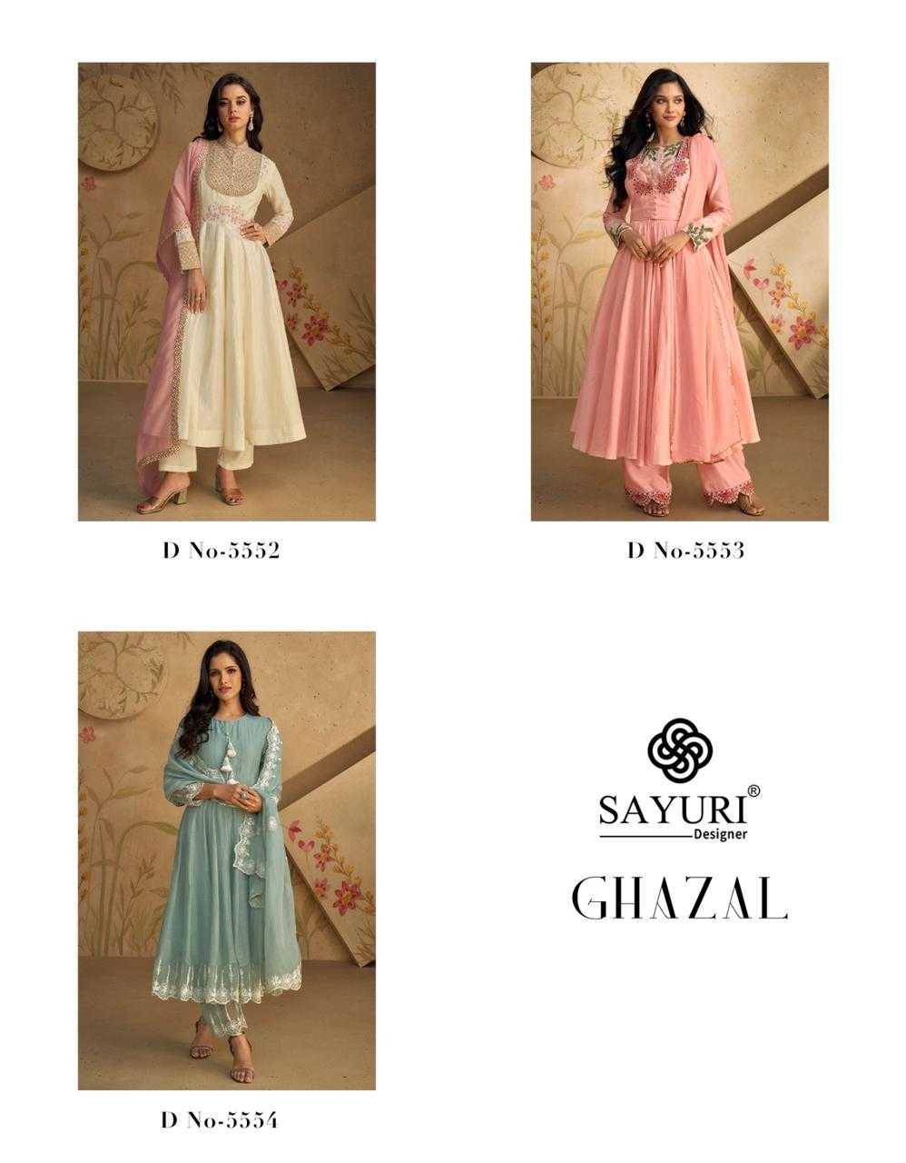 Ghazal By Sayuri 5552 To 5554 Series Beautiful Festive Suits Stylish Fancy Colorful Casual Wear & Ethnic Wear Pure Silk Dresses At Wholesale Price