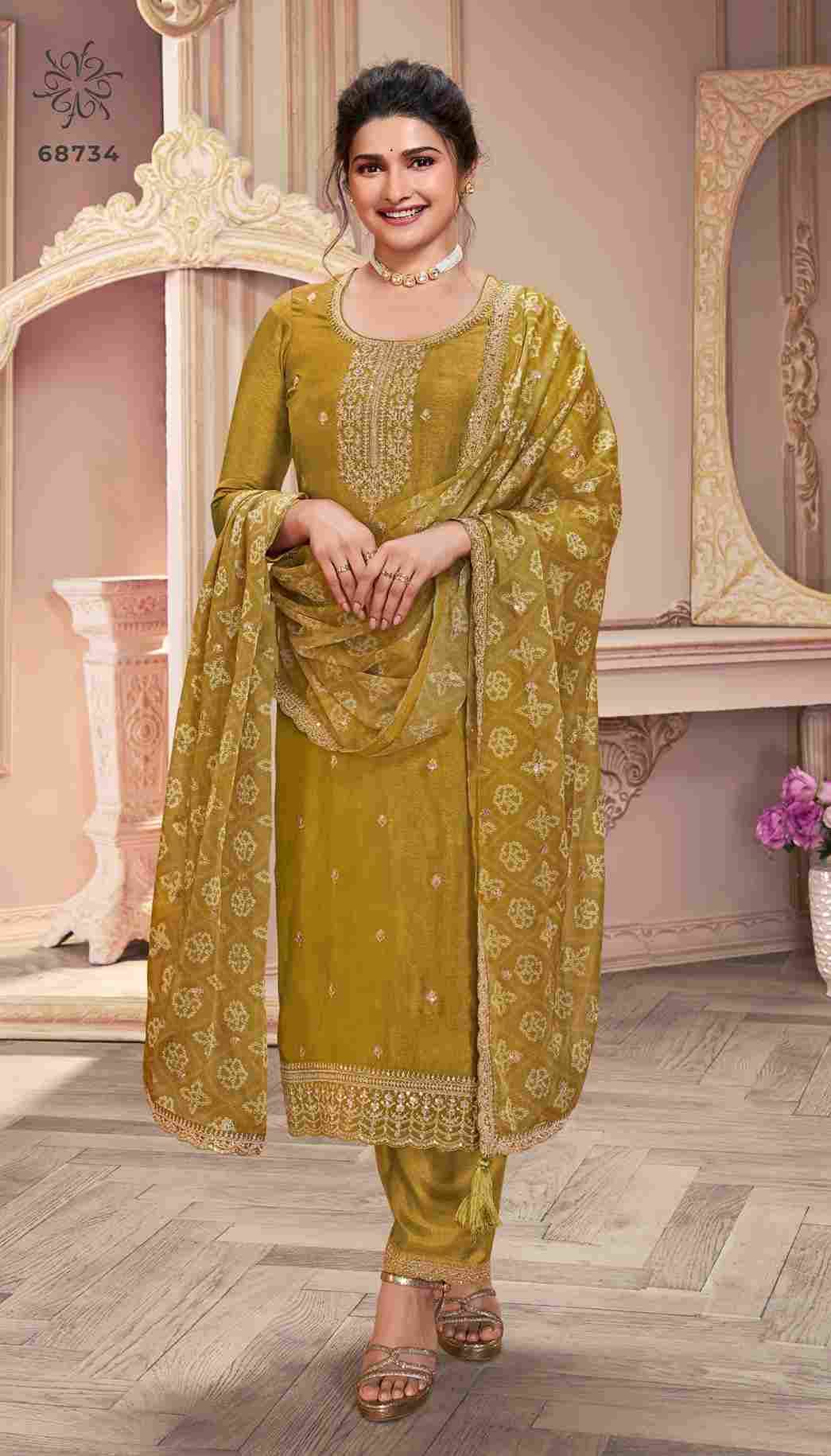 Saanjh By Vinay Fashion 68731 To 68736 Series Designer Festive Festive Suits Collection Beautiful Stylish Fancy Colorful Party Wear & Occasional Wear Silk Georgette Dresses At Wholesale Price