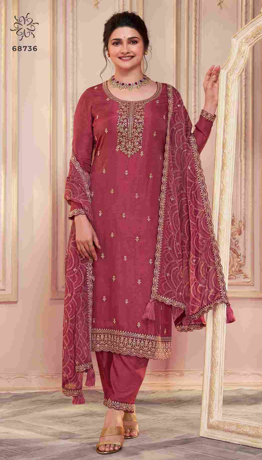 Saanjh By Vinay Fashion 68731 To 68736 Series Designer Festive Festive Suits Collection Beautiful Stylish Fancy Colorful Party Wear & Occasional Wear Silk Georgette Dresses At Wholesale Price