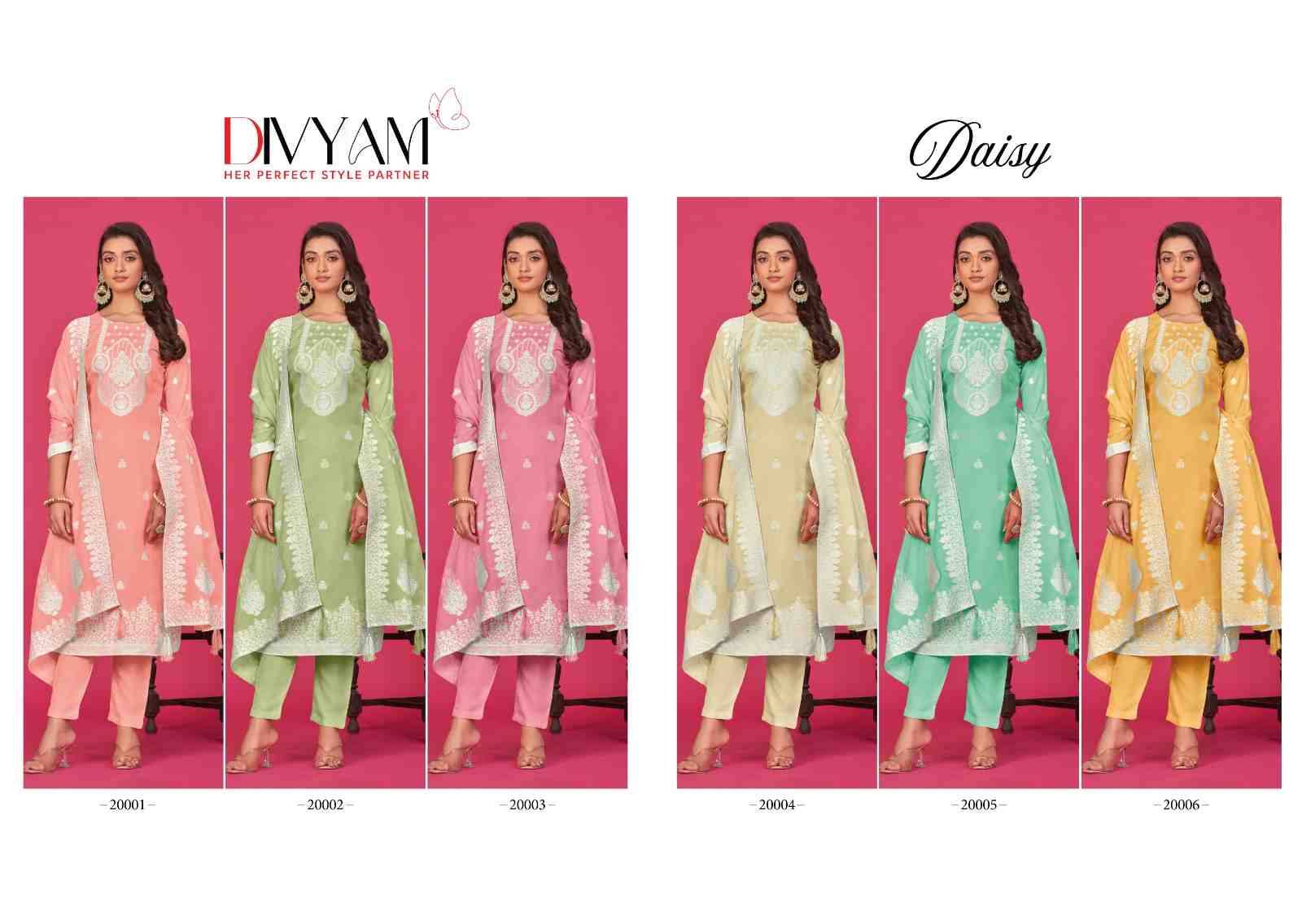 Daisy By Divyam 20001 To 20006 Series Beautiful Festive Suits Colorful Stylish Fancy Casual Wear & Ethnic Wear Pure Jacquard Dresses At Wholesale Price