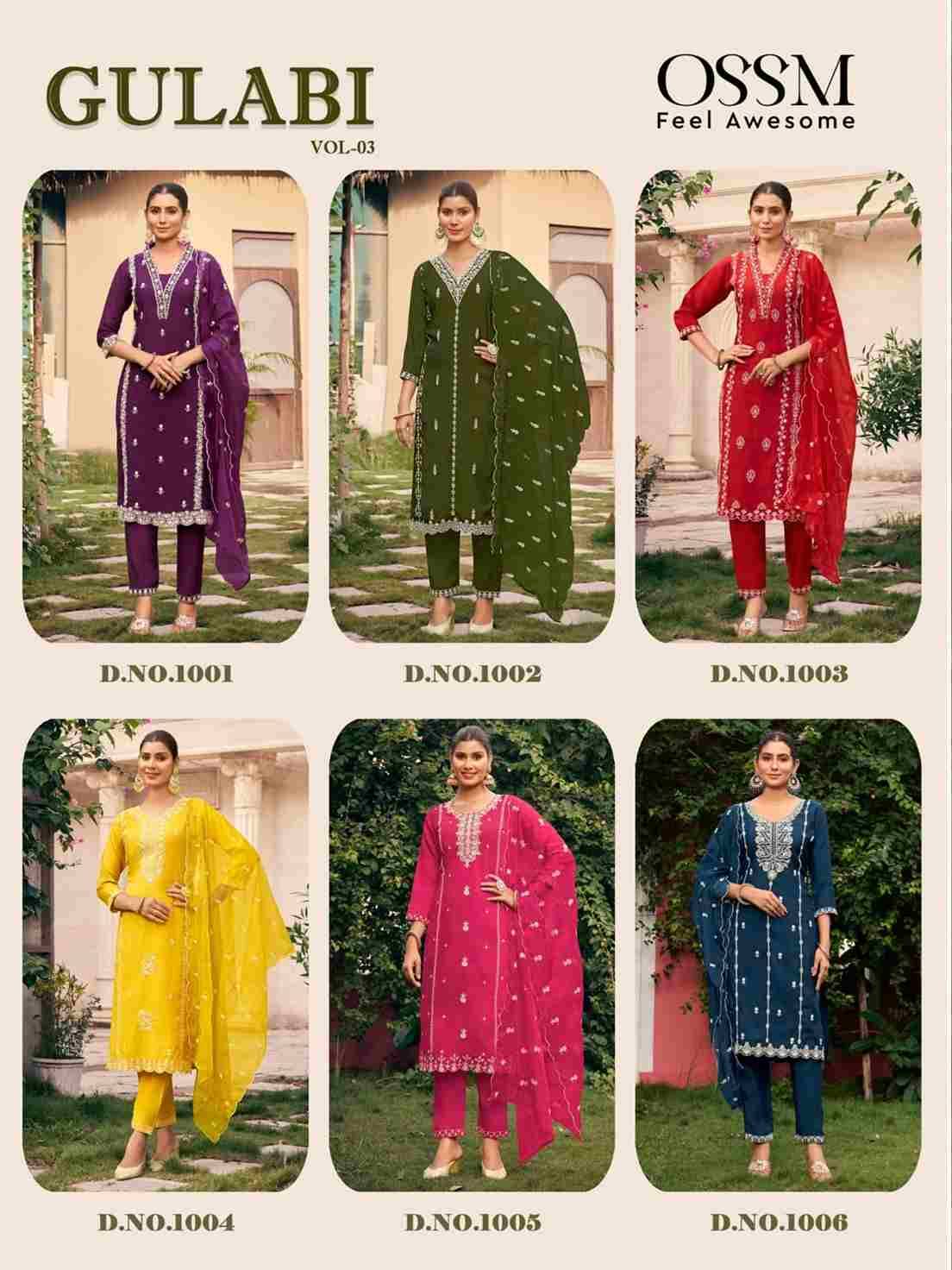 Gulabi Vol-3 By Ossm 1001 To 1006 Series Beautiful Stylish Festive Suits Fancy Colorful Casual Wear & Ethnic Wear & Ready To Wear Viscose Silk Dresses At Wholesale Price