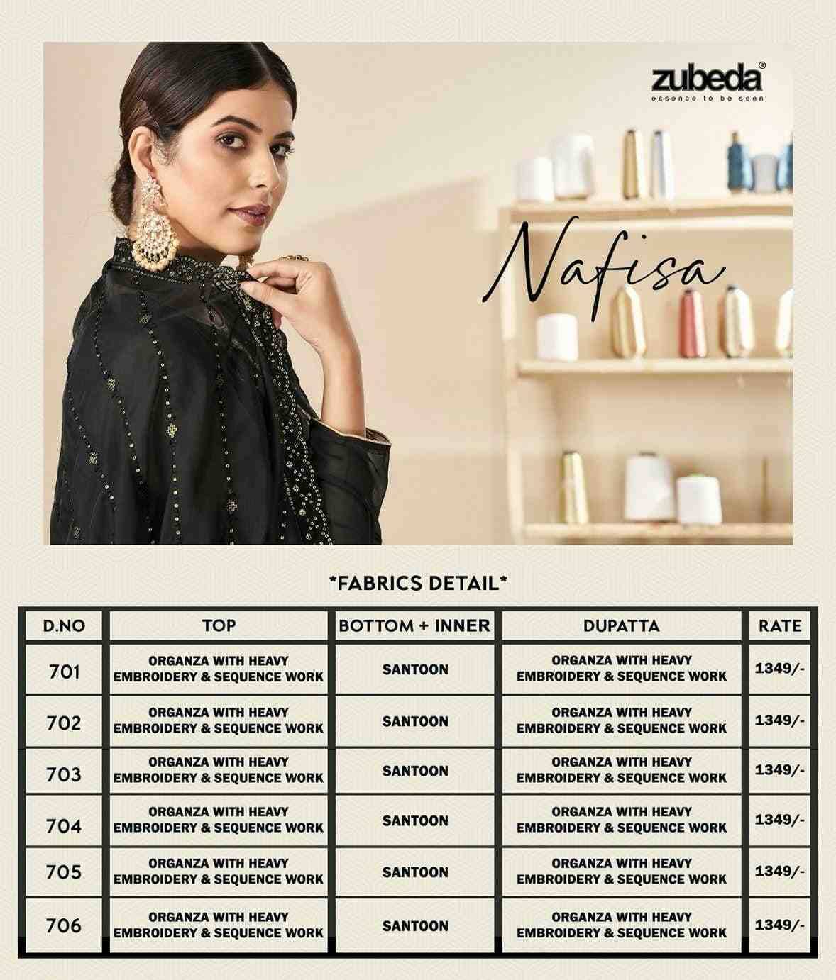 Nafisa By Zubeda 701 To 706 Series Beautiful Festive Suits Colorful Stylish Fancy Casual Wear & Ethnic Wear Organza With Work Dresses At Wholesale Price