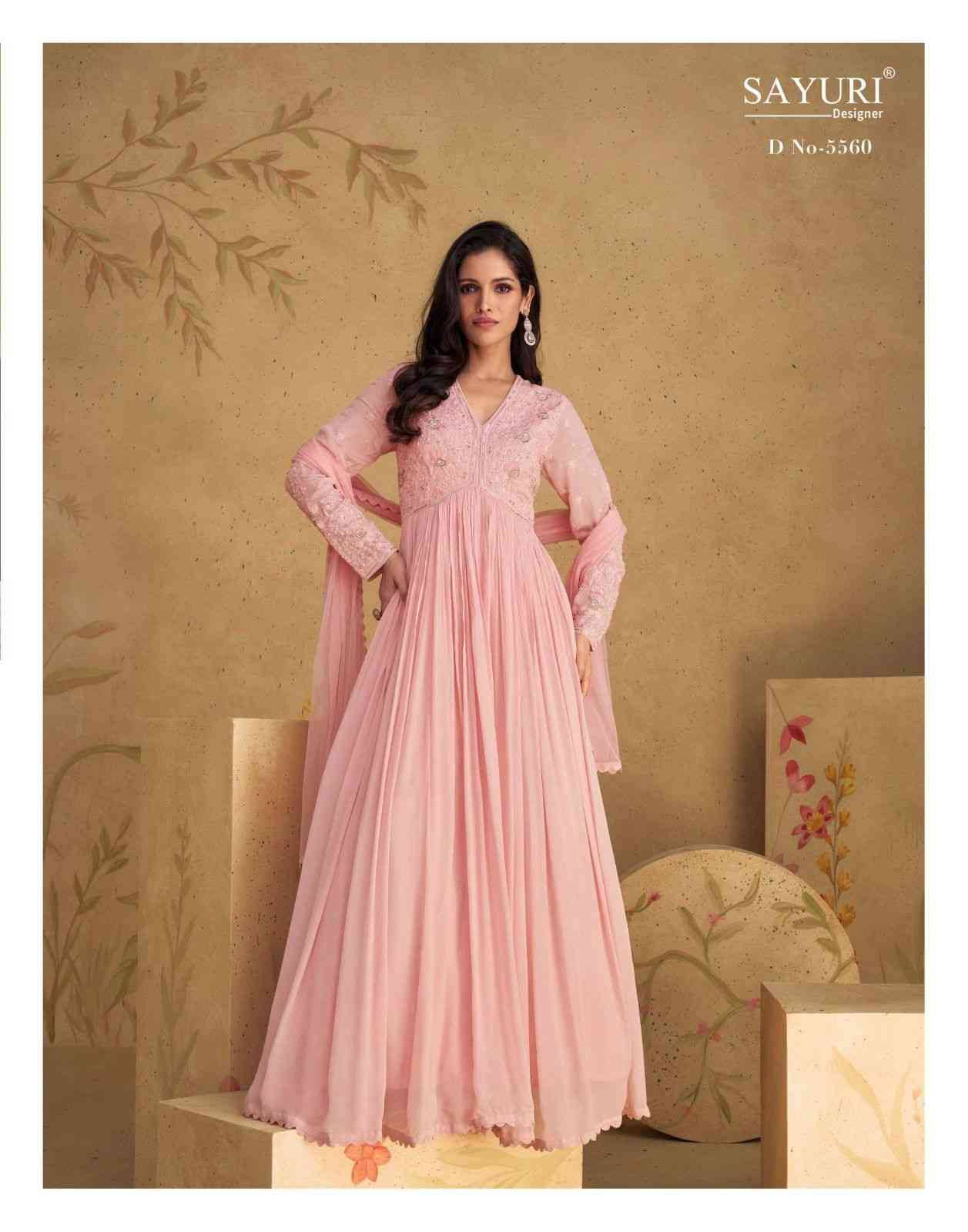 Sajni By Sayuri 5558 To 5560 Series Designer Stylish Fancy Colorful Beautiful Party Wear & Ethnic Wear Collection Georgette Gown With Bottom At Wholesale Price