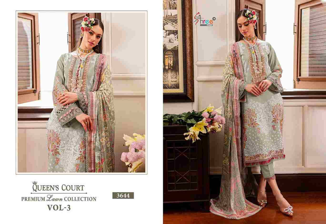 Queens Court Premium Lawn Collection Vol-3 By Shree Fabs 3644 To 3647 Series Designer Pakistani Suits Beautiful Stylish Fancy Colorful Party Wear & Occasional Wear Pure Cotton Print Embroidered Dresses At Wholesale Price