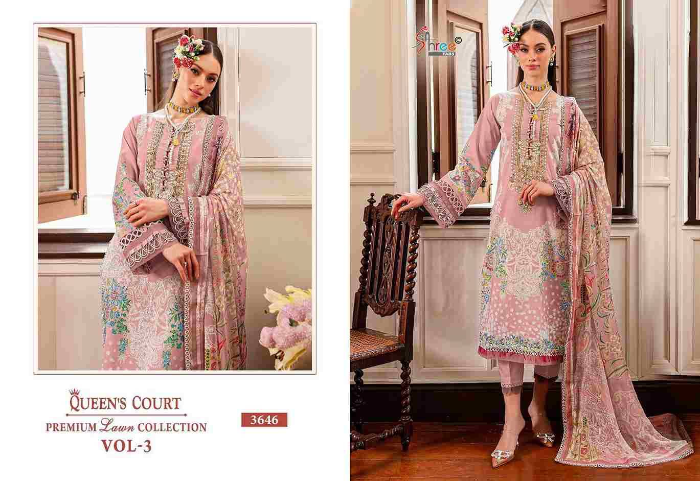 Queens Court Premium Lawn Collection Vol-3 By Shree Fabs 3644 To 3647 Series Designer Pakistani Suits Beautiful Stylish Fancy Colorful Party Wear & Occasional Wear Pure Cotton Print Embroidered Dresses At Wholesale Price