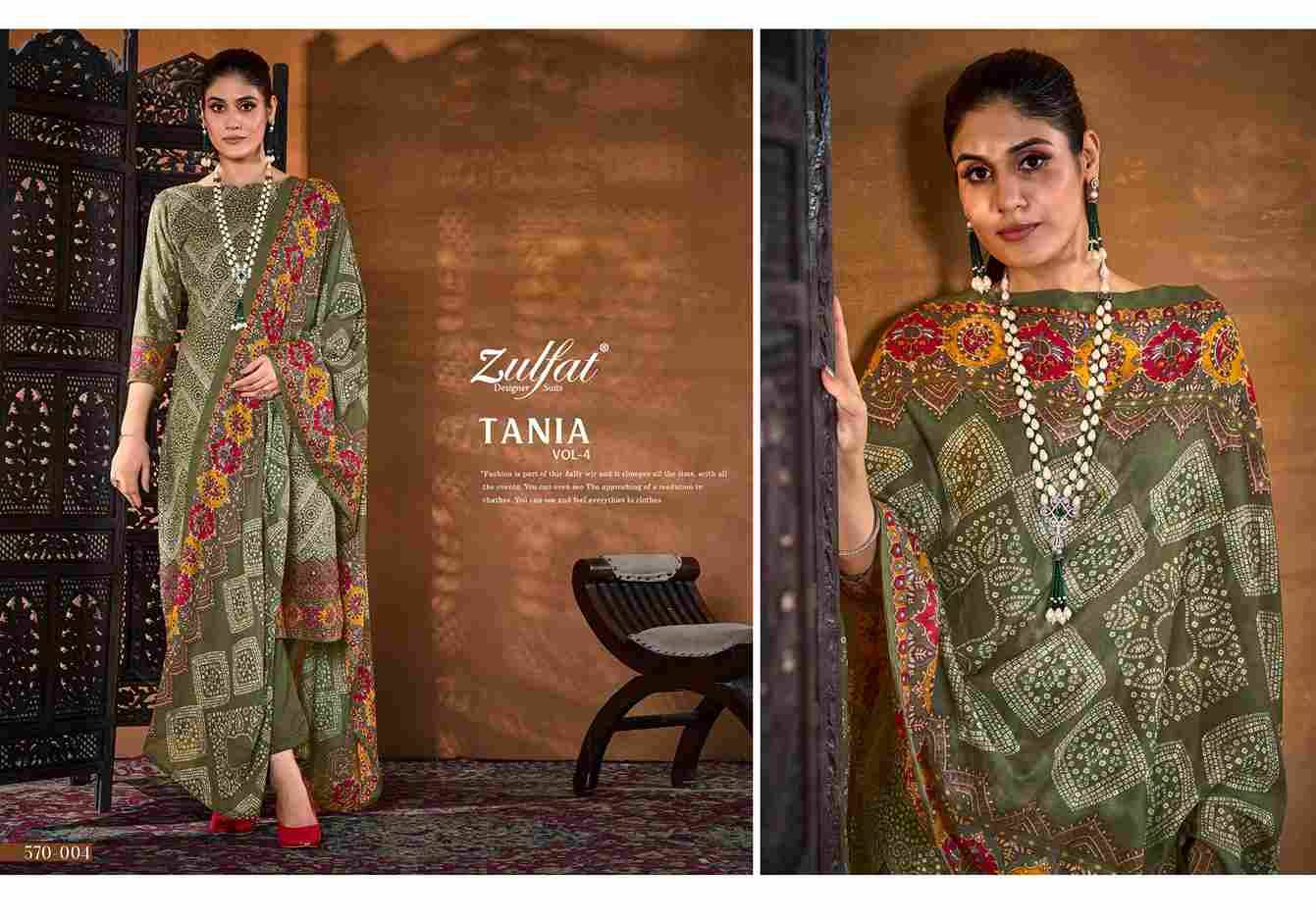 Tania Vol-4 By Zulfat 570-001 To 570-006 Series Beautiful Festive Suits Stylish Fancy Colorful Casual Wear & Ethnic Wear Pure Cotton Print Dresses At Wholesale Price