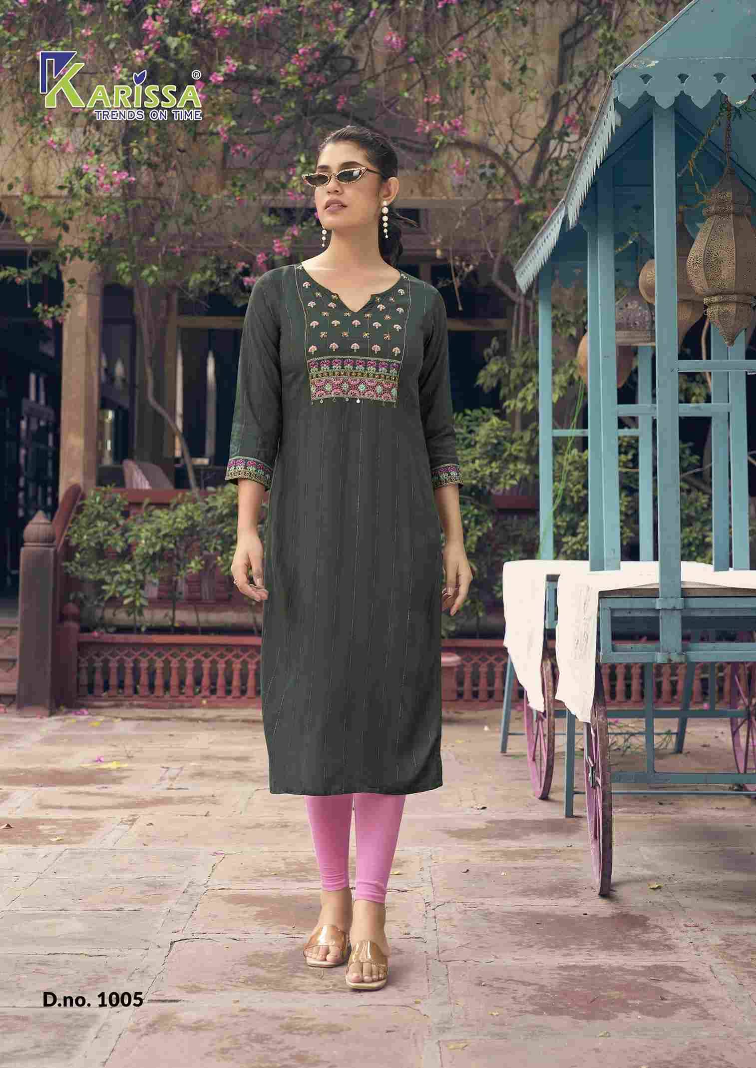 Charvee By Karissa 1001 To 1006 Series Designer Stylish Fancy Colorful Beautiful Party Wear & Ethnic Wear Collection Rayon With Work Kurtis At Wholesale Price