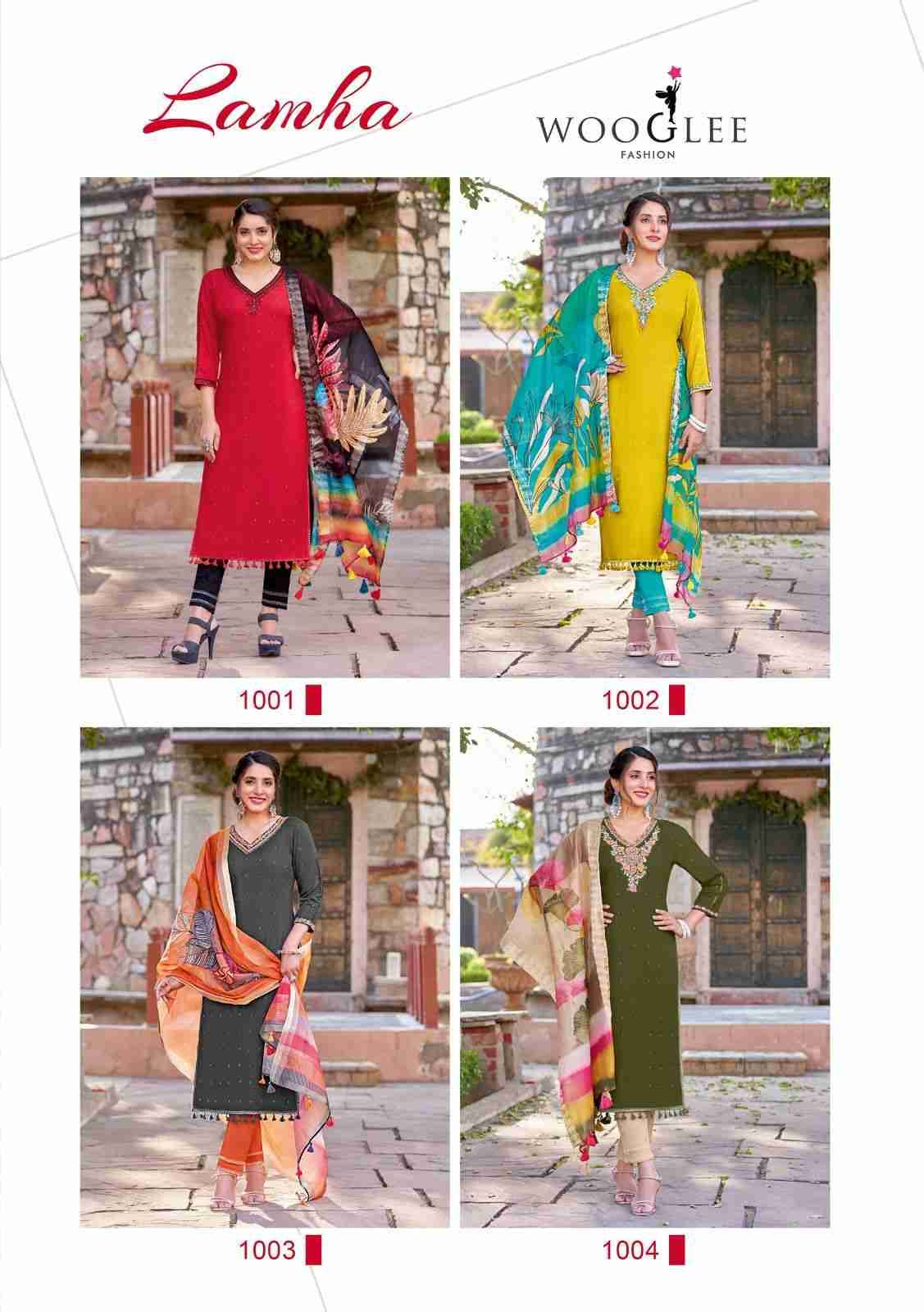 Lamha By Wooglee 1001 To 1004 Series Beautiful Festive Suits Colorful Stylish Fancy Casual Wear & Ethnic Wear Rayon Dresses At Wholesale Price