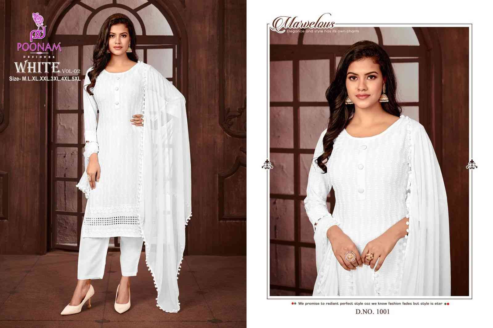 White Vol-2 By Poonam Designer 1001 To 1008 Series Beautiful Festive Suits Colorful Stylish Fancy Casual Wear & Ethnic Wear Pure Rayon Embroidered Dresses At Wholesale Price