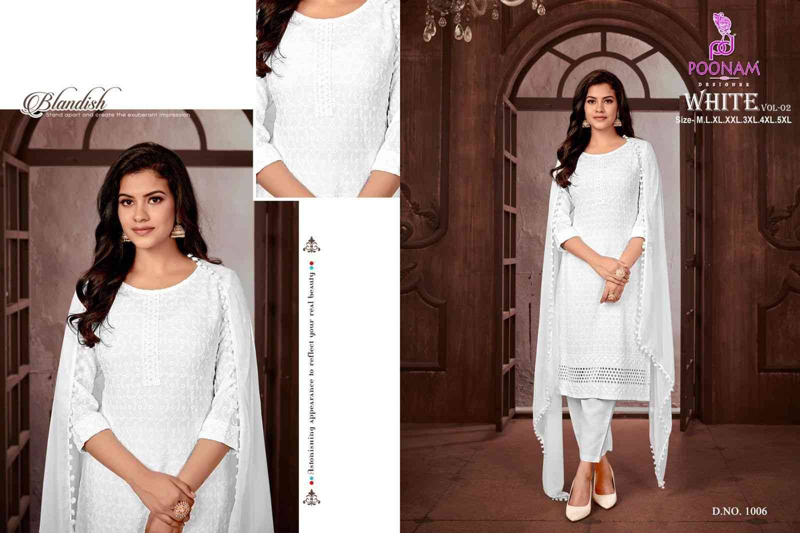 White Vol-2 By Poonam Designer 1001 To 1008 Series Beautiful Festive Suits Colorful Stylish Fancy Casual Wear & Ethnic Wear Pure Rayon Embroidered Dresses At Wholesale Price