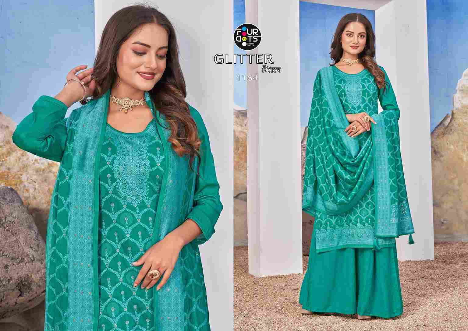 Glitter By Four Dots 1161 To 1166 Series Beautiful Festive Suits Colorful Stylish Fancy Casual Wear & Ethnic Wear Pure Muslin Jacquard Dresses At Wholesale Price