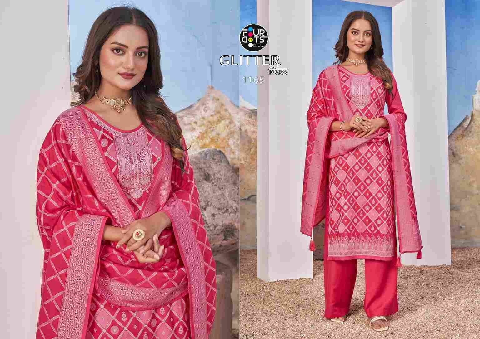 Glitter By Four Dots 1161 To 1166 Series Beautiful Festive Suits Colorful Stylish Fancy Casual Wear & Ethnic Wear Pure Muslin Jacquard Dresses At Wholesale Price