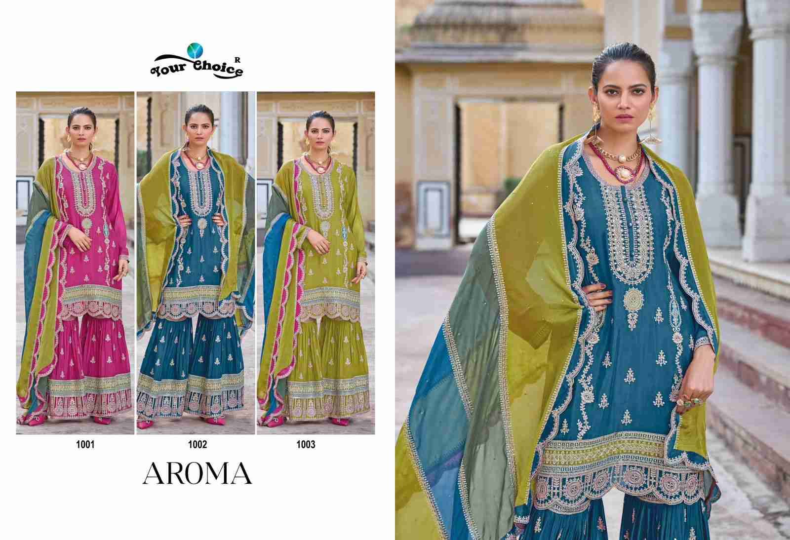 Aroma By Your Choice 1001 To 1003 Series Festive Suits Beautiful Fancy Colorful Stylish Party Wear & Occasional Wear Pure Chinnon Dresses At Wholesale Price