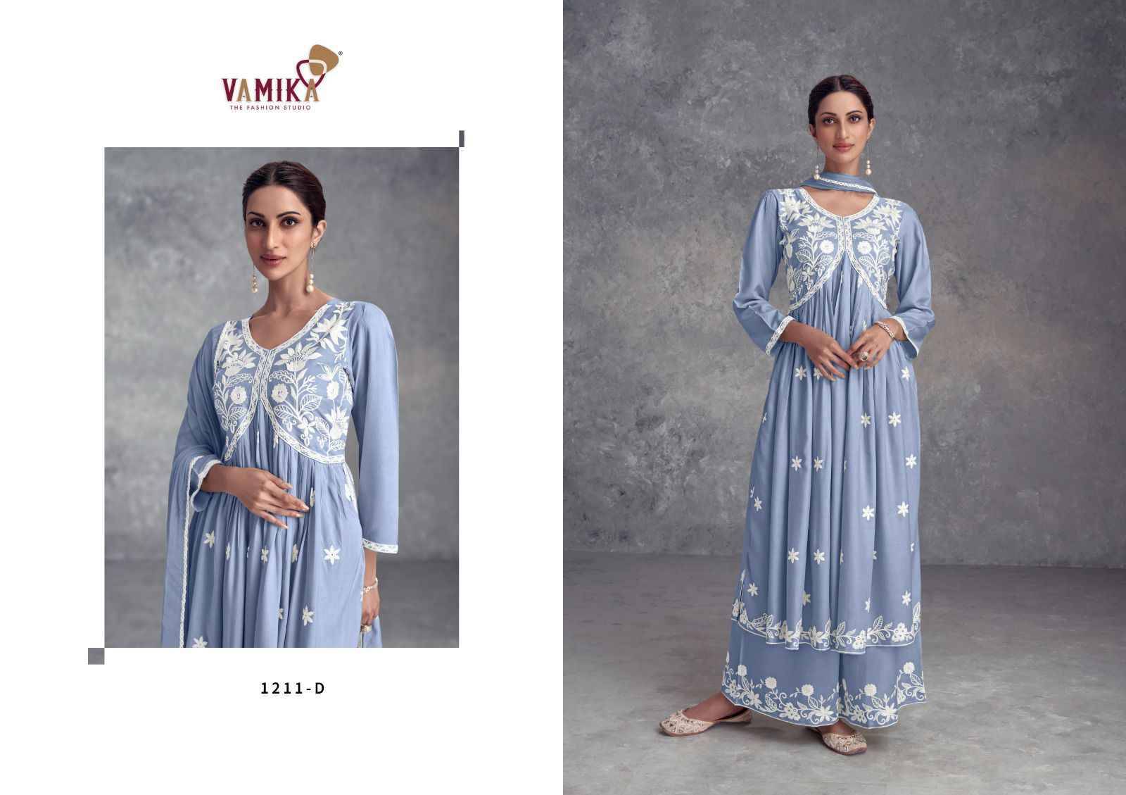 Aadhira Vol-10 By Vamika 1211-A To 1211-E Series Beautiful Festive Suits Colorful Stylish Fancy Casual Wear & Ethnic Wear Pure Viscose Rayon Embroidery Dresses At Wholesale Price