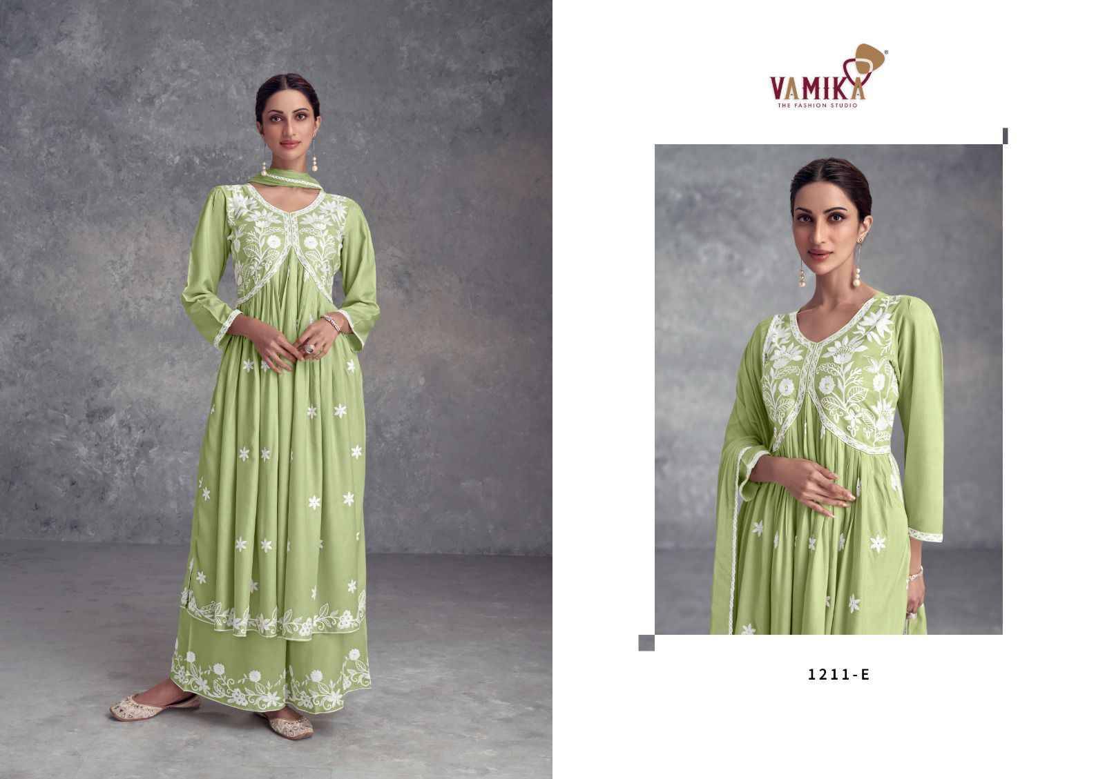 Aadhira Vol-10 By Vamika 1211-A To 1211-E Series Beautiful Festive Suits Colorful Stylish Fancy Casual Wear & Ethnic Wear Pure Viscose Rayon Embroidery Dresses At Wholesale Price