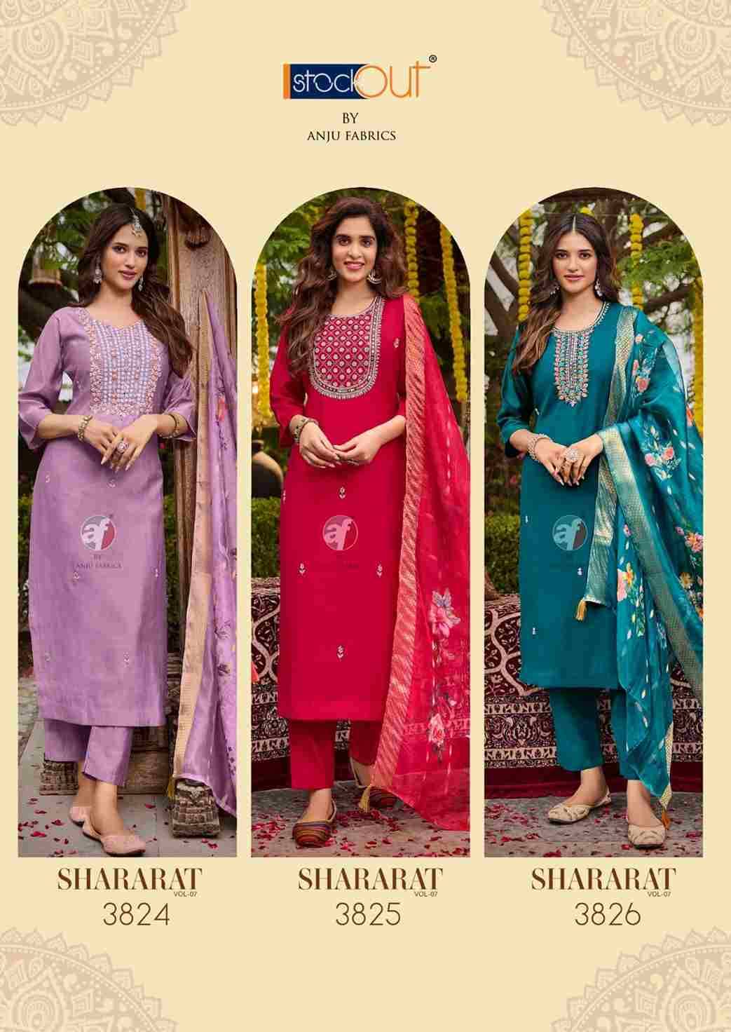 Shararat Vol-7 By Anju Fabrics 3821 To 3826 Series Beautiful Festive Suits Colorful Stylish Fancy Casual Wear & Ethnic Wear Viscose Modal Dresses At Wholesale Price