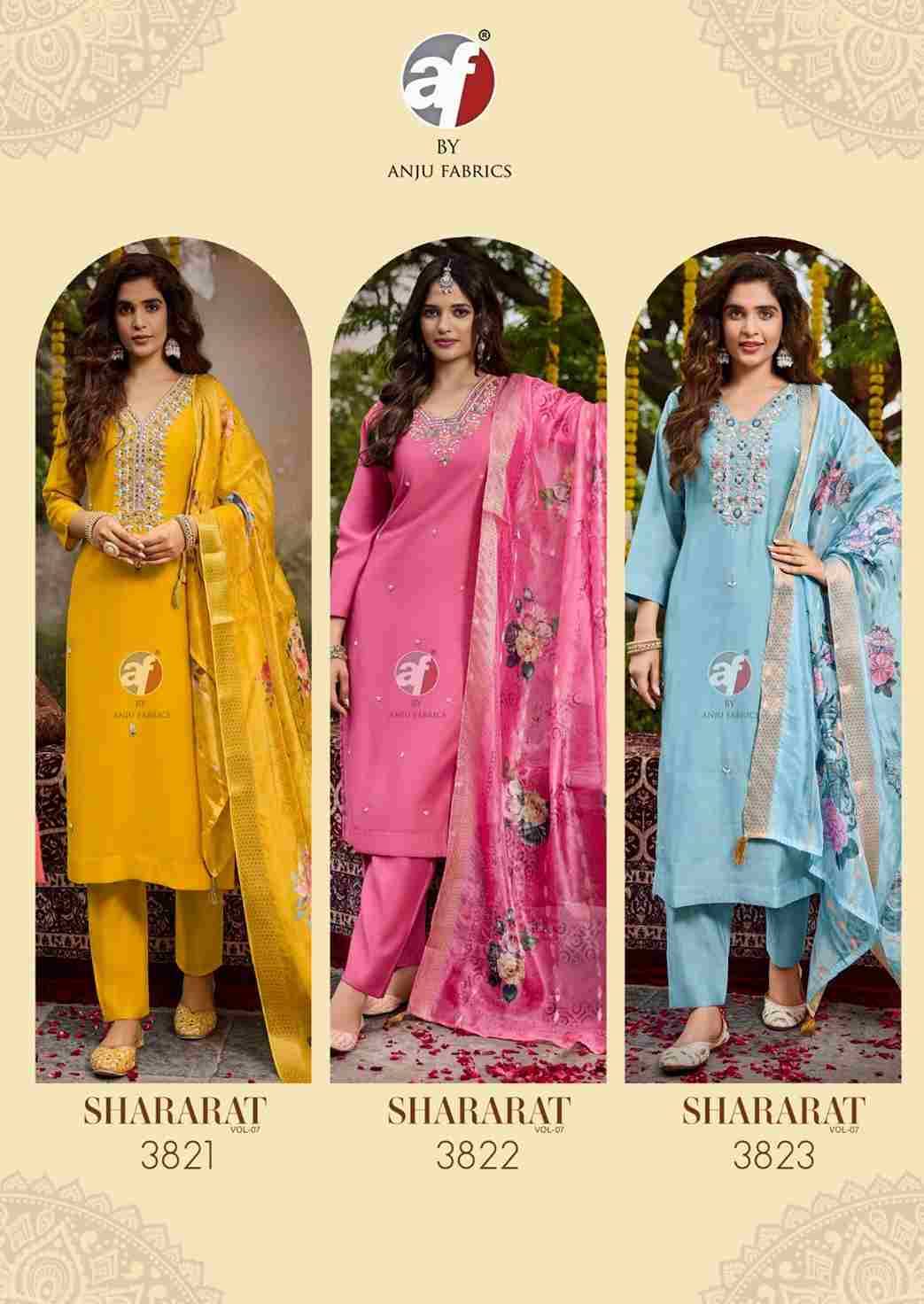 Shararat Vol-7 By Anju Fabrics 3821 To 3826 Series Beautiful Festive Suits Colorful Stylish Fancy Casual Wear & Ethnic Wear Viscose Modal Dresses At Wholesale Price