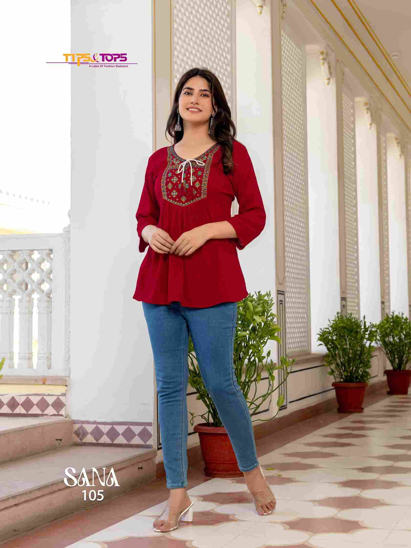 Sana Vol-3 By Tips And Tops 101 To 108 Series Designer Stylish Fancy Colorful Beautiful Party Wear & Ethnic Wear Collection Rayon Tops At Wholesale Price