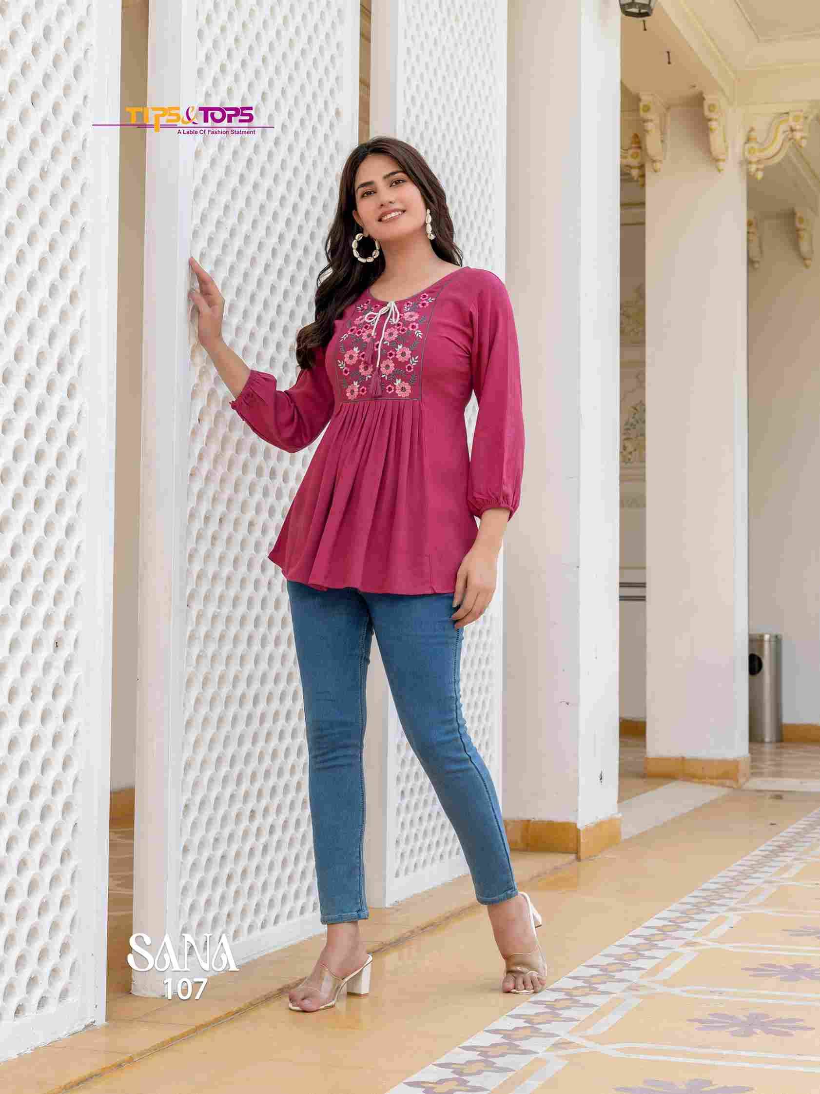 Sana Vol-3 By Tips And Tops 101 To 108 Series Designer Stylish Fancy Colorful Beautiful Party Wear & Ethnic Wear Collection Rayon Tops At Wholesale Price