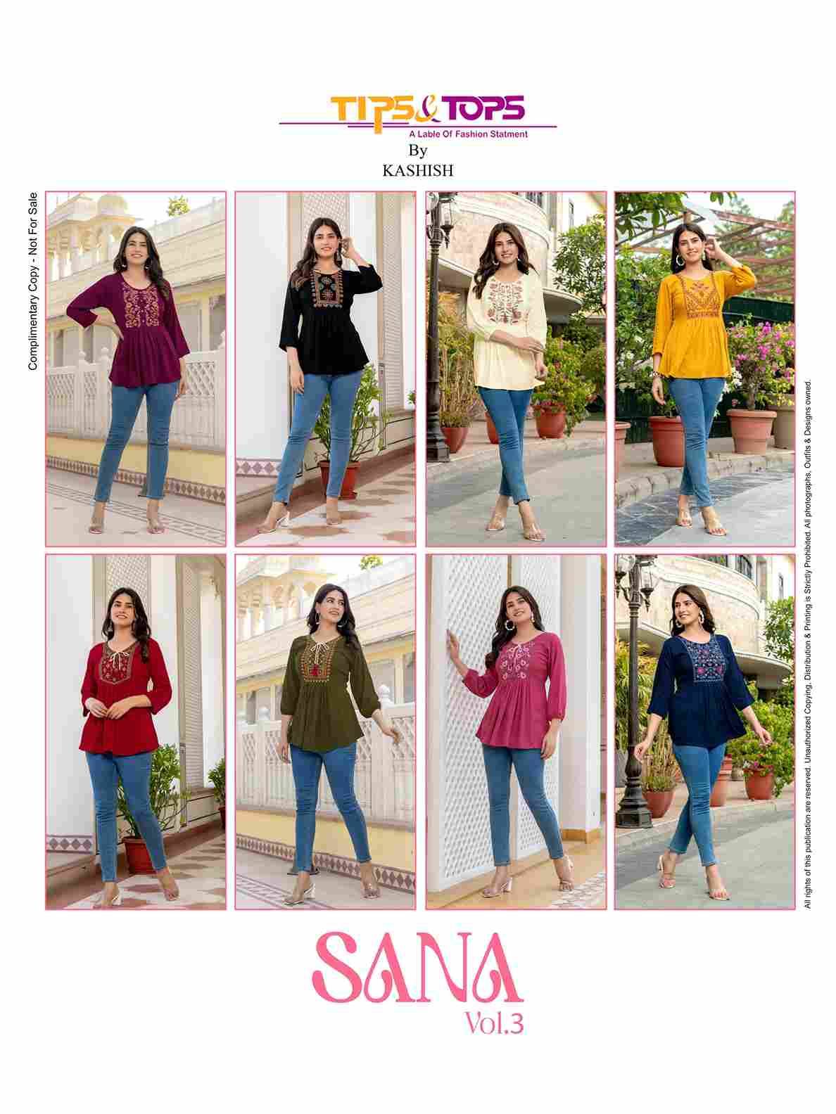 Sana Vol-3 By Tips And Tops 101 To 108 Series Designer Stylish Fancy Colorful Beautiful Party Wear & Ethnic Wear Collection Rayon Tops At Wholesale Price