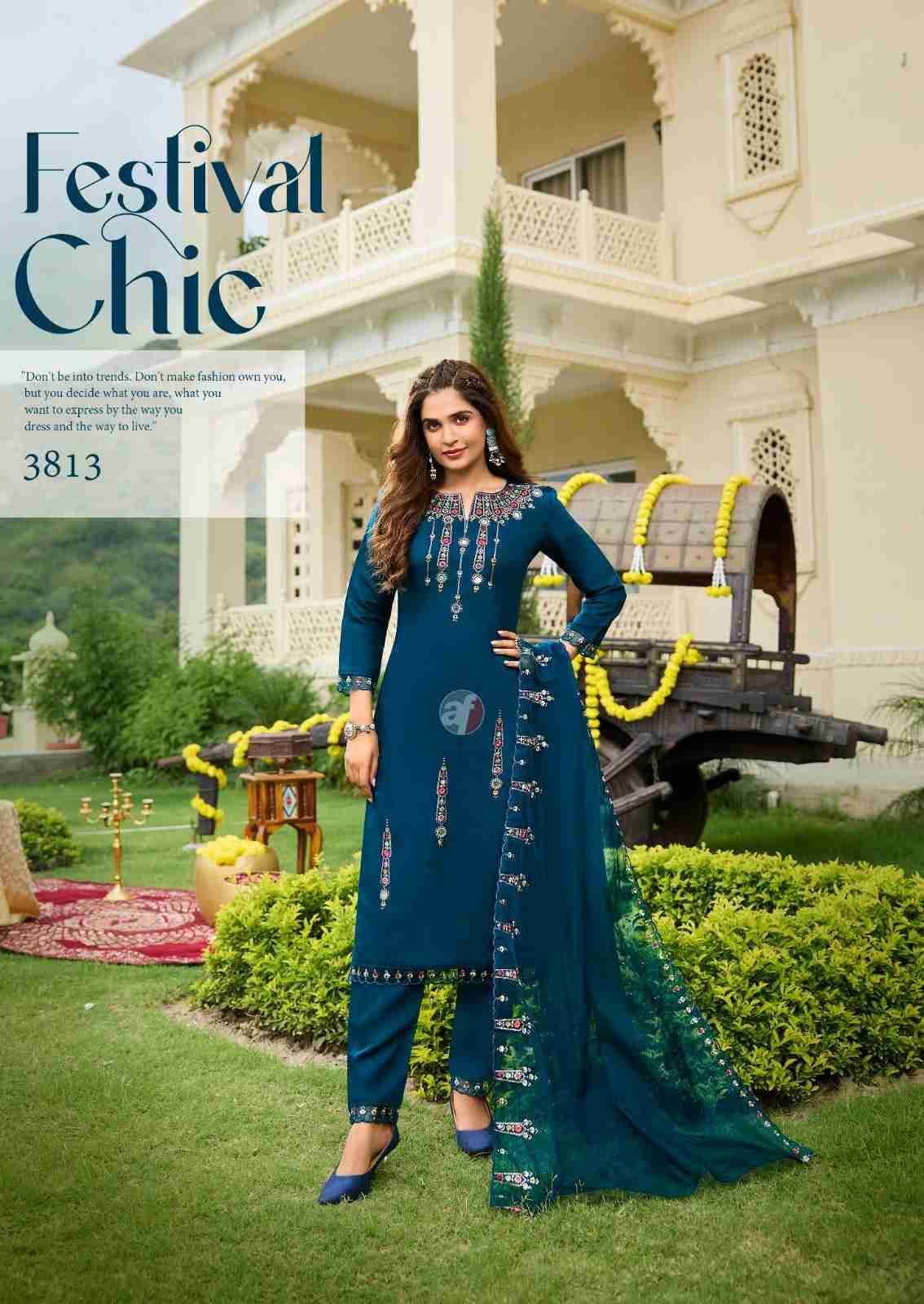 Tyohar Vol-2 By Anju Fabrics 3811 To 3816 Series Beautiful Suits Colorful Stylish Fancy Casual Wear & Ethnic Wear Pure Viscose Organza Dresses At Wholesale Price