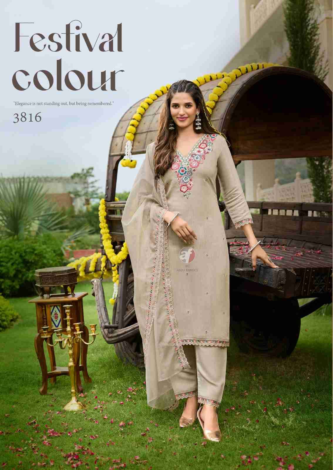 Tyohar Vol-2 By Anju Fabrics 3811 To 3816 Series Beautiful Suits Colorful Stylish Fancy Casual Wear & Ethnic Wear Pure Viscose Organza Dresses At Wholesale Price