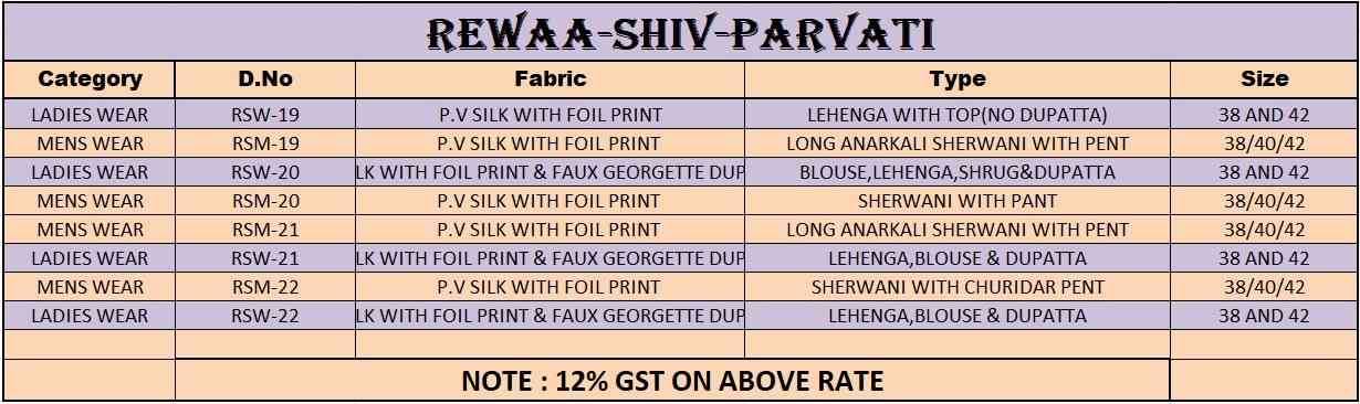 Shiv Parvati By Rewaa 19-A To 22-B Series Designer Beautiful Bridal Collection Occasional Wear & Party Wear Silk Lehengas And Mens Kurtas At Wholesale Price