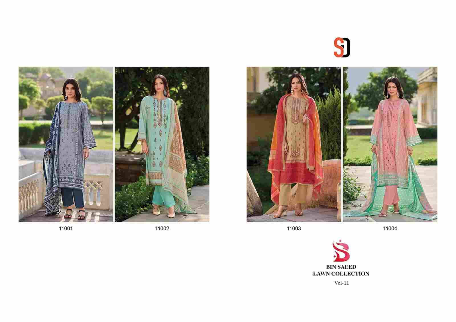 Bin Saeed Lawn Collection Vol-11 By Shraddha Designer 11001 To 11004 Series Designer Pakistani Suits Beautiful Fancy Stylish Colorful Party Wear & Occasional Wear Pure Cotton Print With Embroidery Dresses At Wholesale Price