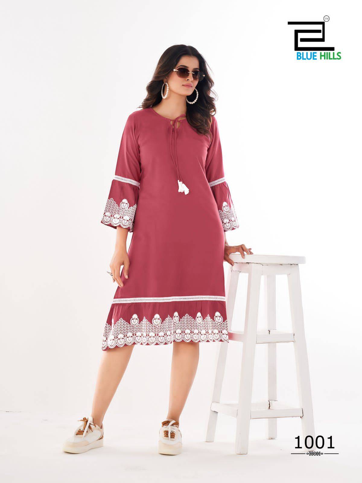 Wimbledon By Blue Hills 1001 To 1006 Series Designer Stylish Fancy Colorful Beautiful Party Wear & Ethnic Wear Collection Rayon With Work Kurtis At Wholesale Price