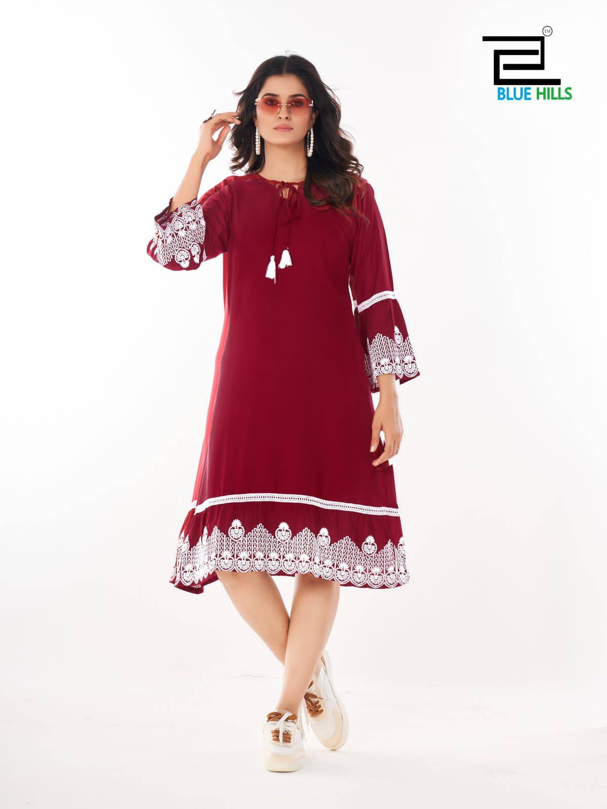 Wimbledon By Blue Hills 1001 To 1006 Series Designer Stylish Fancy Colorful Beautiful Party Wear & Ethnic Wear Collection Rayon With Work Kurtis At Wholesale Price