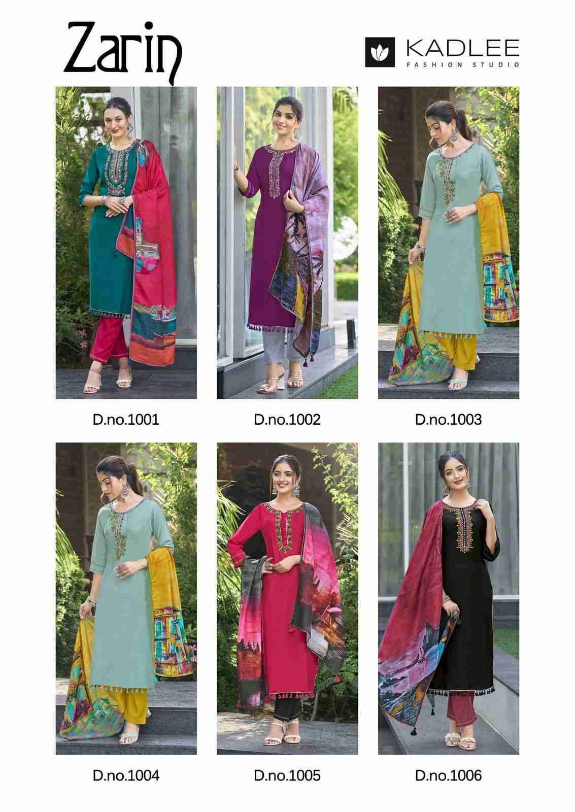 Zarin By Kadlee 1001 To 1006 Series Beautiful Stylish Suits Fancy Colorful Casual Wear & Ethnic Wear & Ready To Wear Viscose With Work Dresses At Wholesale Price