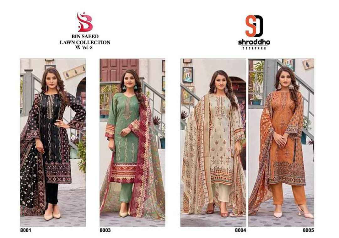 Bin Saeed Lawn Collection Vol-8 Nx By Shraddha Designer Pakistani Suits Beautiful Fancy Stylish Colorful Party Wear & Occasional Wear Pure Cotton Print With Embroidery Dresses At Wholesale Price