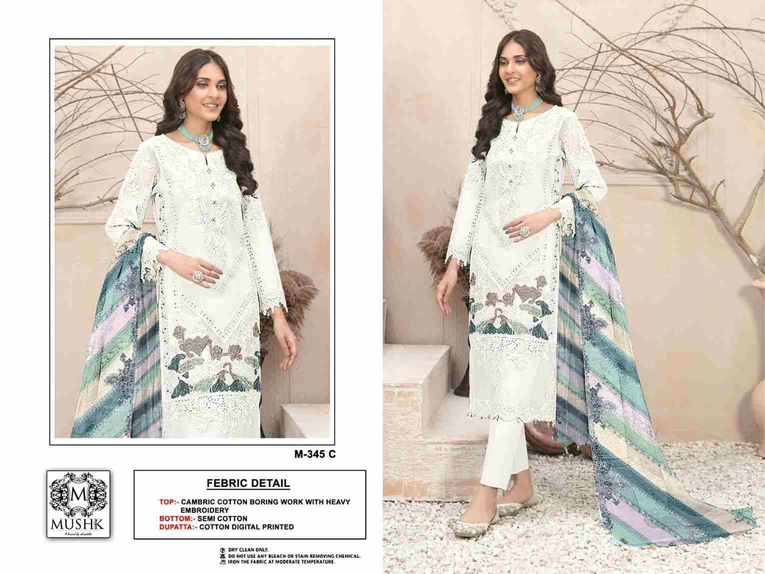 Mushq Hit Design 345 Colours By Mushq 345-A To 345-D Series Beautiful Winter Collection Pakistani Suits Stylish Fancy Colorful Casual Wear & Ethnic Wear Cambric Cotton Embroidery Dresses At Wholesale Price