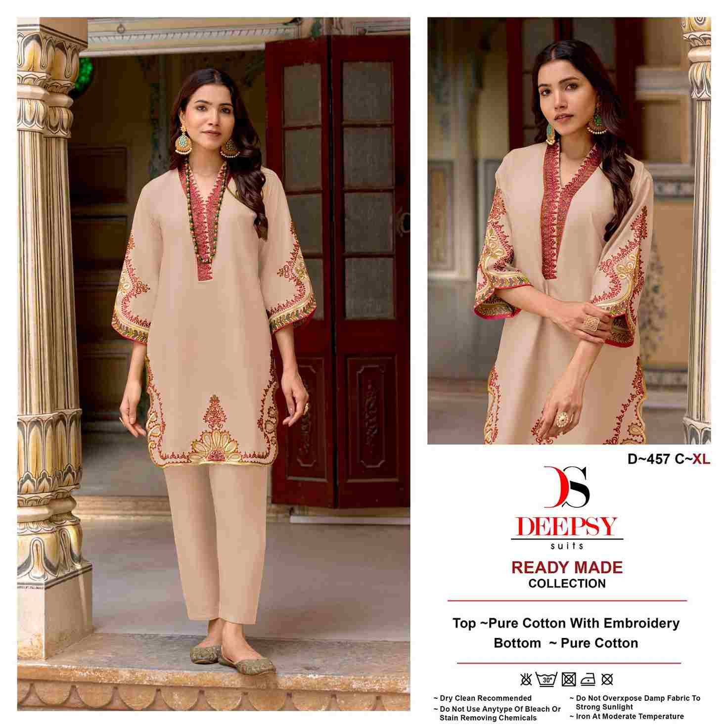 Deepsy Hit Design 457 Colours By Deepsy Suits 457-A To 457-D Series Designer Pakistani Suits Collection Beautiful Stylish Fancy Colorful Party Wear & Occasional Wear Pure Cotton Kurtis With Bottom At Wholesale Price