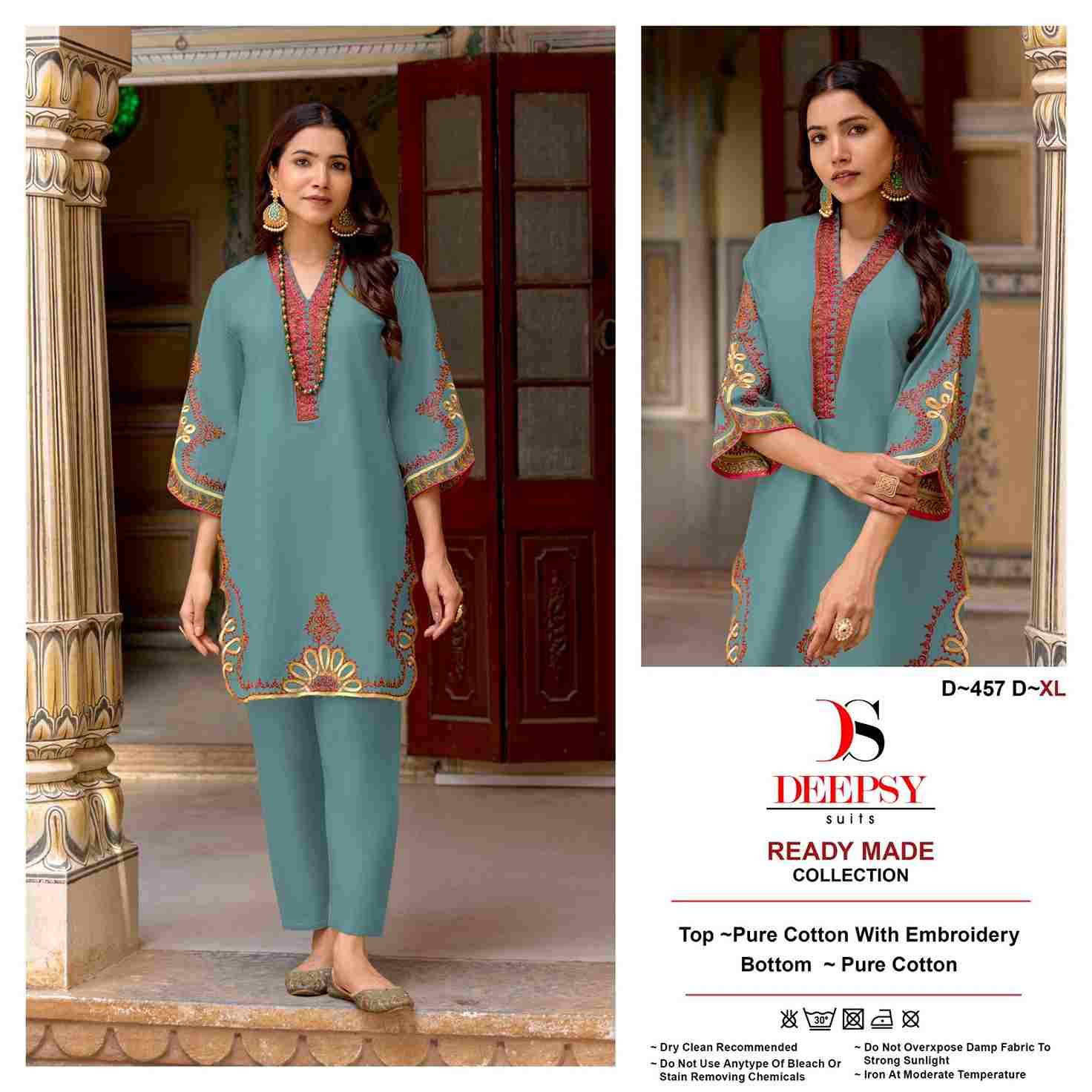 Deepsy Hit Design 457 Colours By Deepsy Suits 457-A To 457-D Series Designer Pakistani Suits Collection Beautiful Stylish Fancy Colorful Party Wear & Occasional Wear Pure Cotton Kurtis With Bottom At Wholesale Price